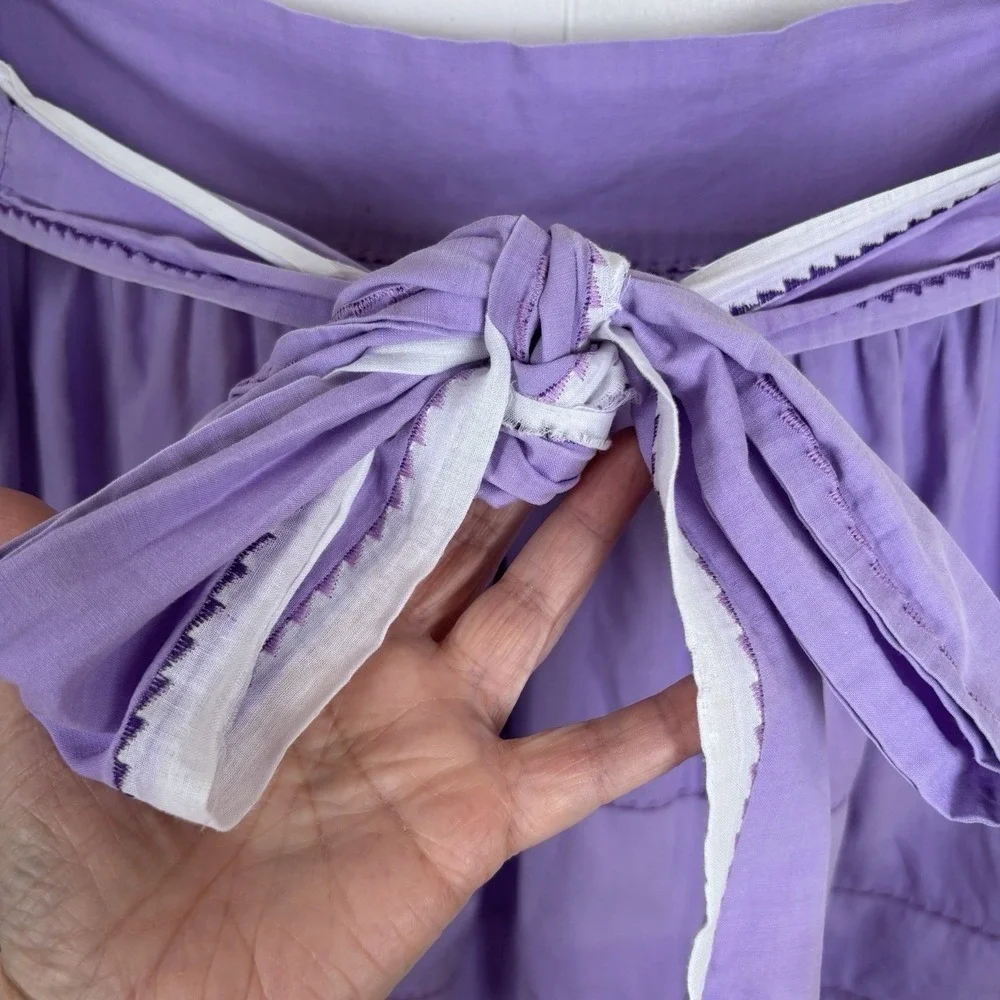 VTG Handmade XS Waist Apron Purple White Pockets Embroidered‎ Accents Tie Back